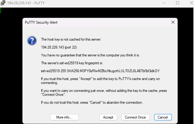 Message on first connection to server